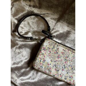 -One Wallet/Wristlet Brown, Beige & Small flowers W/Lots of Compartments CLEAN